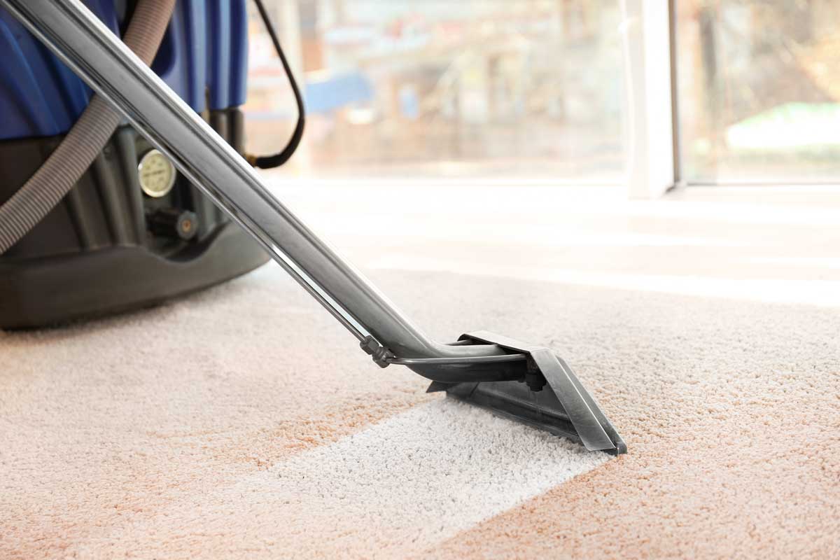 Steam Vapor Cleaner Removing Dirt From Carpet In Flat, Closeup